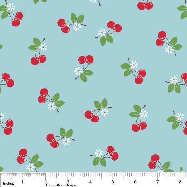 Riley Blake Fabric Sew Cherry Line Sew Cherries Blue per 1/2 yd