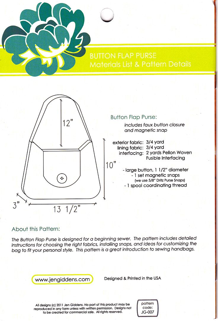 Jen Giddens Sewing Pattern - Button Flap Purse Bag Handbag | eBay