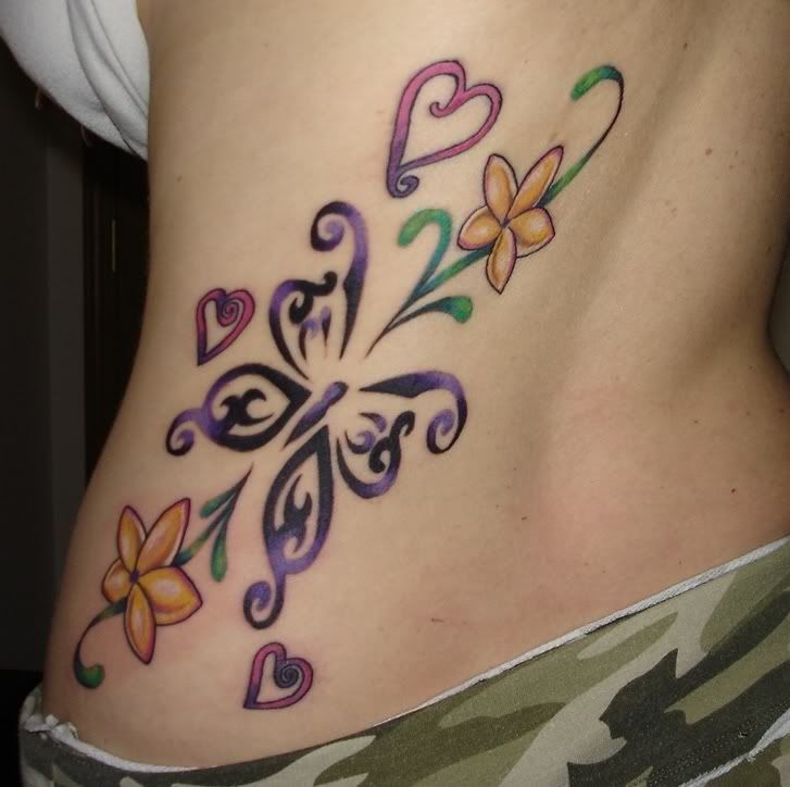 sexy girl show design tattoo butterfly and heart symbol on lower back