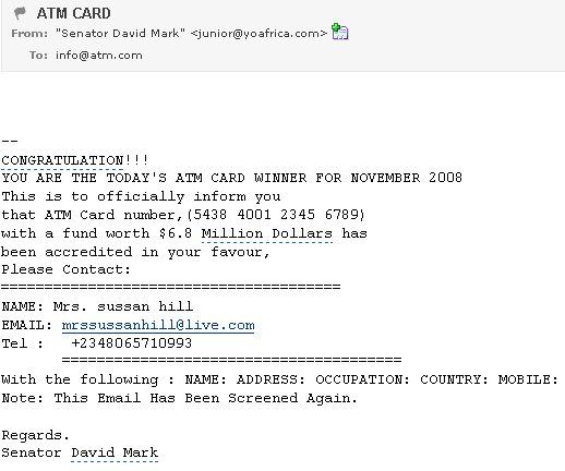 scam email ATM Card