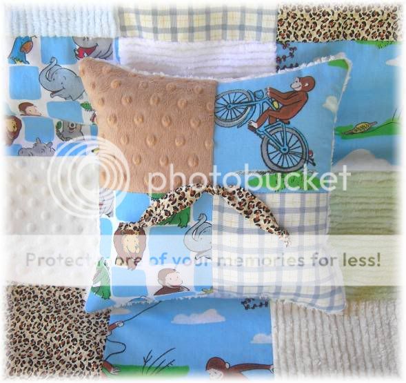 Curious George Monkey chenille baby quilt crib bedding  