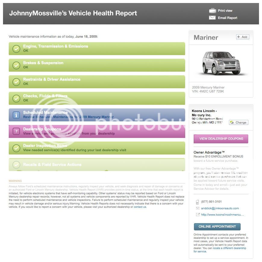 Ford vehicle health report